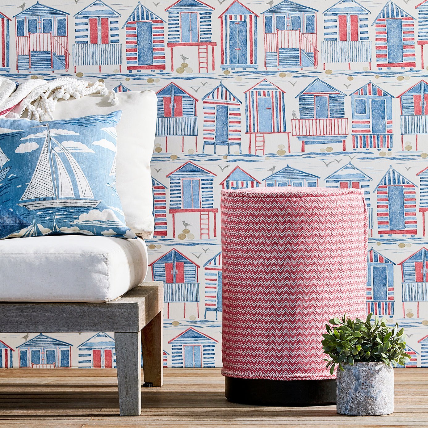 Beach Huts Wallpaper - Marine - Sanderson - DCOA216560