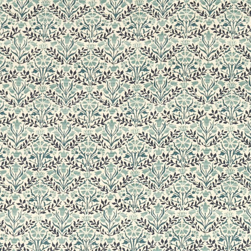 Bellflowers Fabric - Indigo/Seagreen - Morris & Co - 227253 - Premier Wallcovering