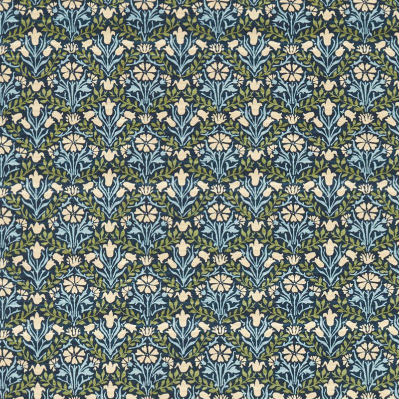 Bellflowers Fabric - Indigo/Thyme - Morris & Co - 227254 - Premier Wallcovering