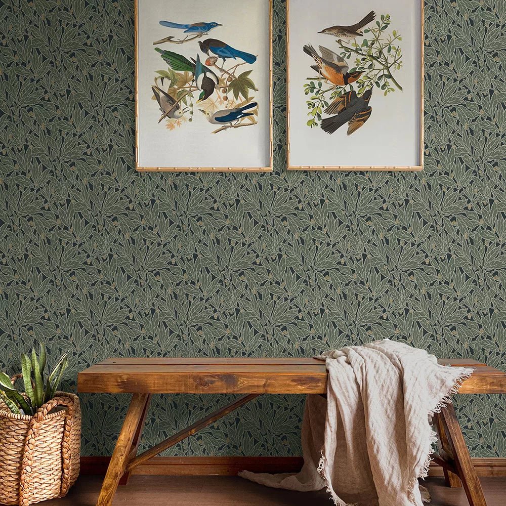 Berry and Leaf Wallpaper - Rosemary - NextWall - NW56004 - Morris Wallpaper