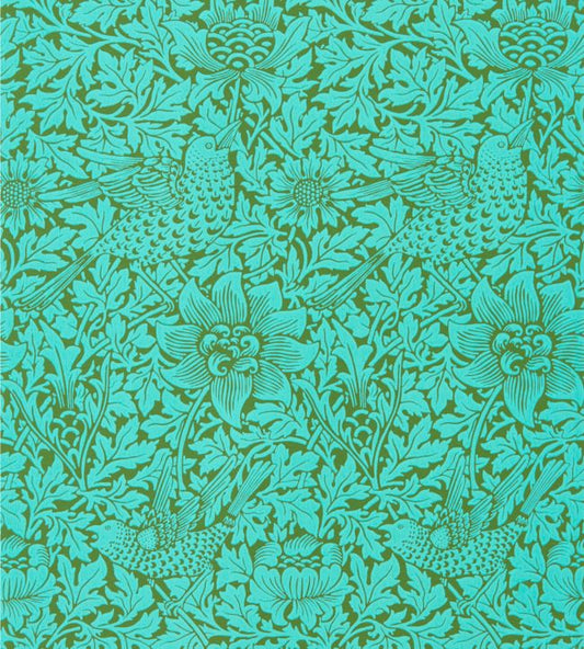 Bird & Anemone Wallpaper - Olive/Turquoise - 216958 - Morris & Co