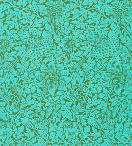 Bird & Anemone Wallpaper - Olive/Turquoise - DBPW216958 - Morris & Co - Morris Wallpaper