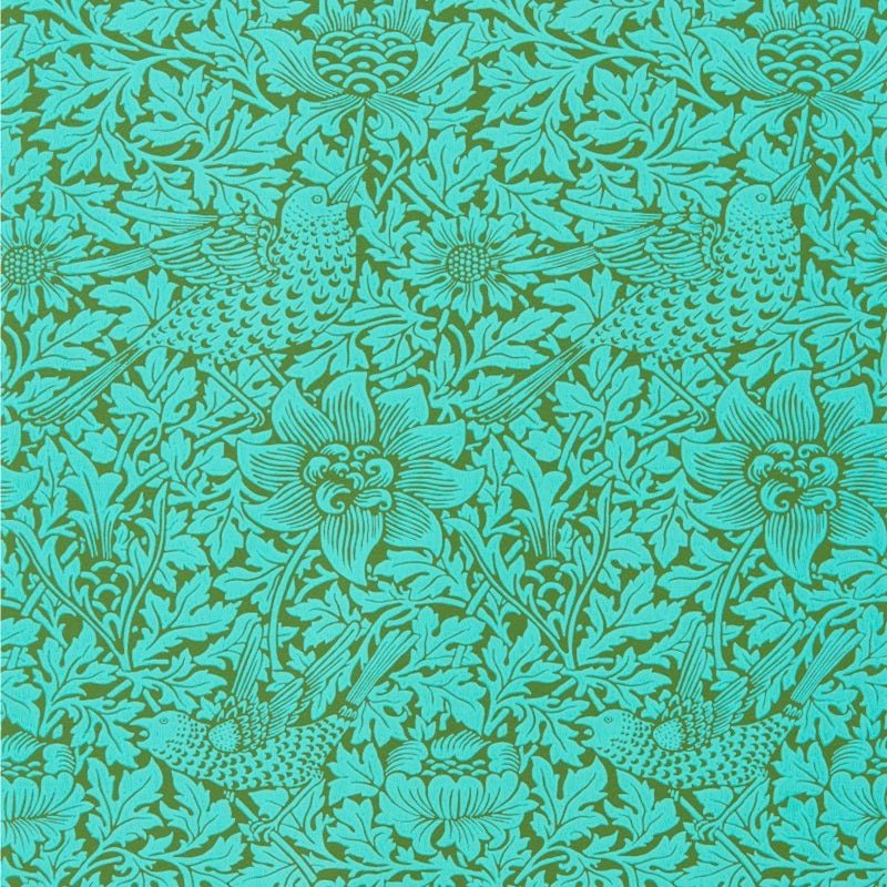 Bird & Anemone Wallpaper - Olive/Turquoise - Morris & Co - 216958 - Morris Wallpaper