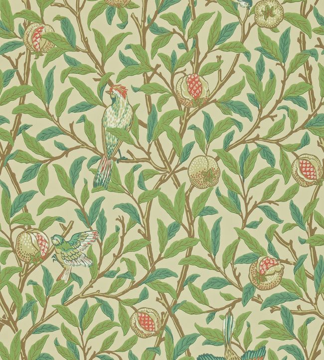 Bird & Pomegranate Wallpaper - Bayleaf/Cream - 212539 - Morris & Co
