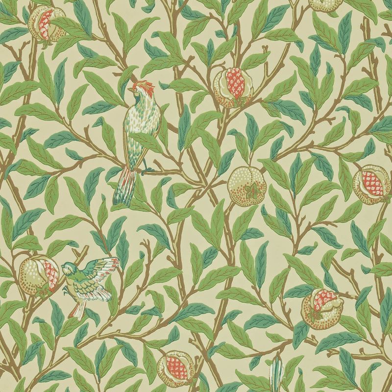 Bird & Pomegranate Wallpaper - Bayleaf/Cream - Morris & Co - 216841 - Morris Wallpaper