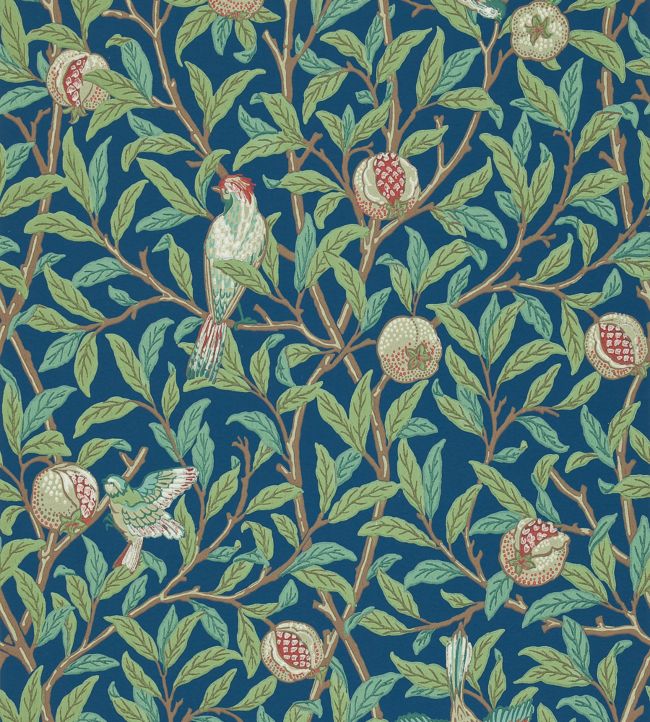 Bird & Pomegranate Wallpaper - Blue/Sage - DARW212540 - Morris & Co - Morris Wallpaper