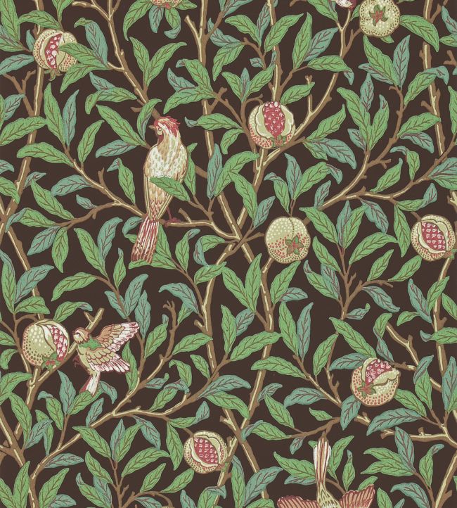 Bird & Pomegranate Wallpaper - Charcoal/Sage - 216867 - Morris & Co - Morris Wallpaper