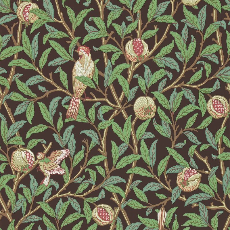 Bird & Pomegranate Wallpaper - Charcoal/Sage - Morris & Co - 212537 - Morris Wallpaper
