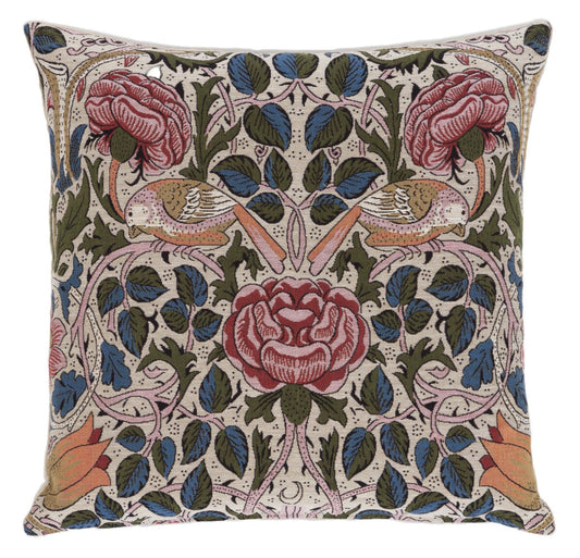 Bird & Rose Tapestry Cushion with Feather Filler - Hines - 915 - Morris Wallpaper