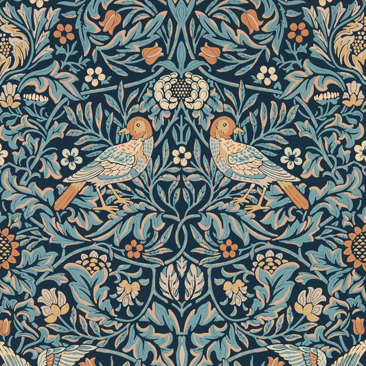 Bird Wallpaper - Webb's Blue - MEWW217193 - Morris & Co - Emmery Walkers - Morris Wallpaper