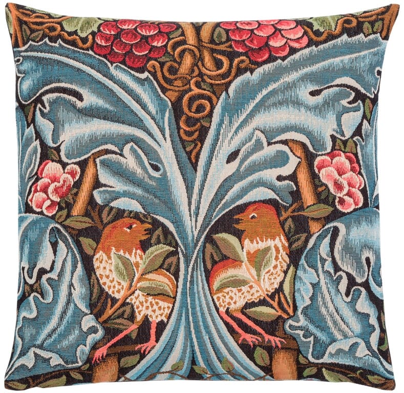 Birds & Acanthus Scrolls Tapestry Cushion with Feather Filler - Hines - 721 - Morris Wallpaper