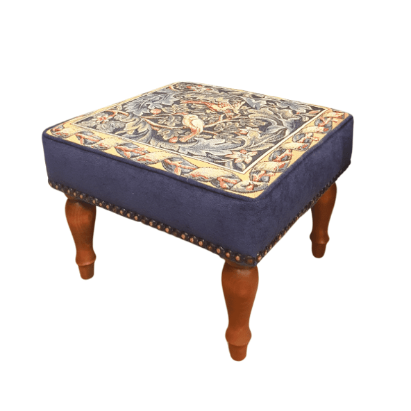 Birds & Acanthus Upholstered High Stool - Hines of Oxford - HS185.2 - Morris Wallpaper