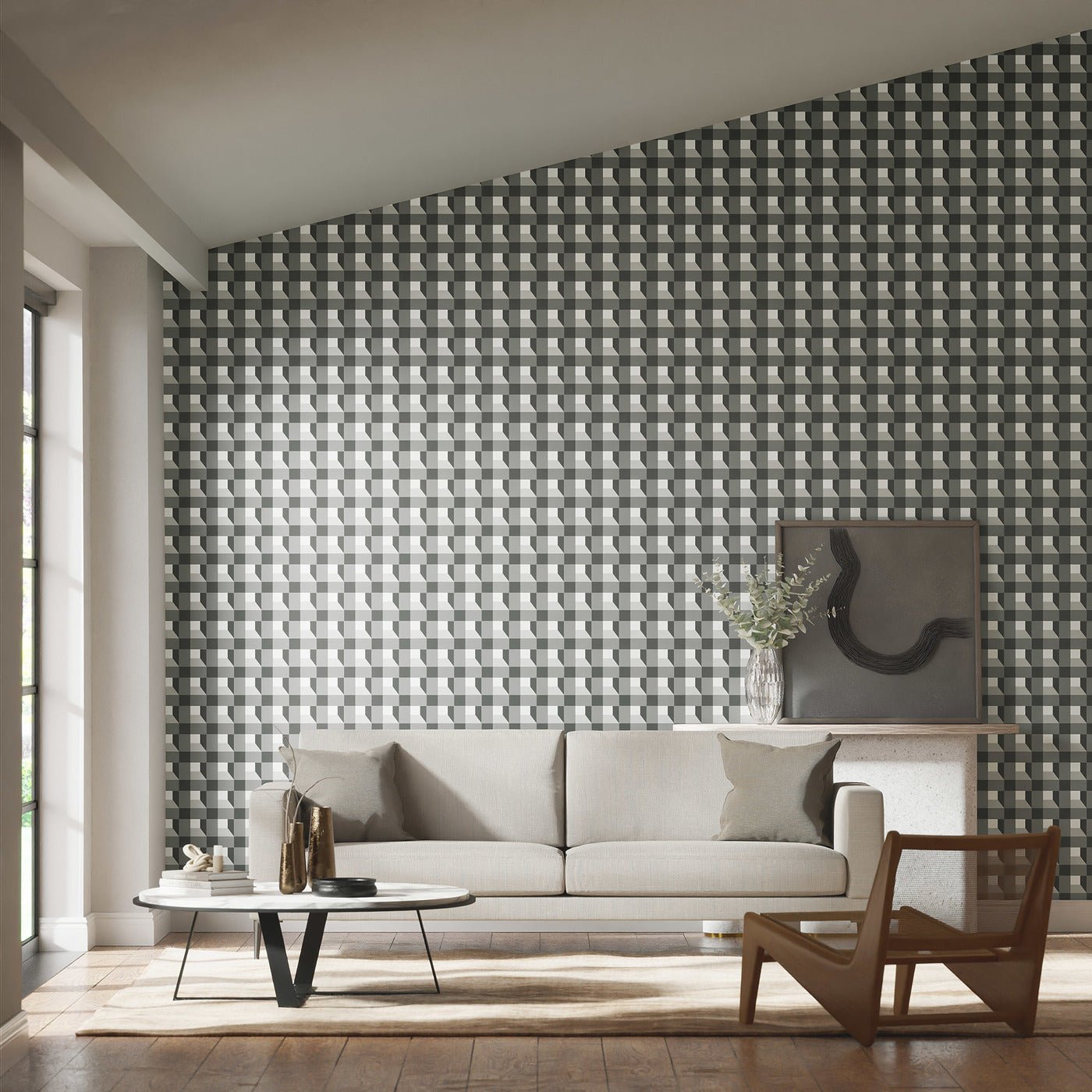 Blocks Wallpaper - Black Earth/Sketched/Diffused Light - Harlequin - HQN3112943 - Morris Wallpaper