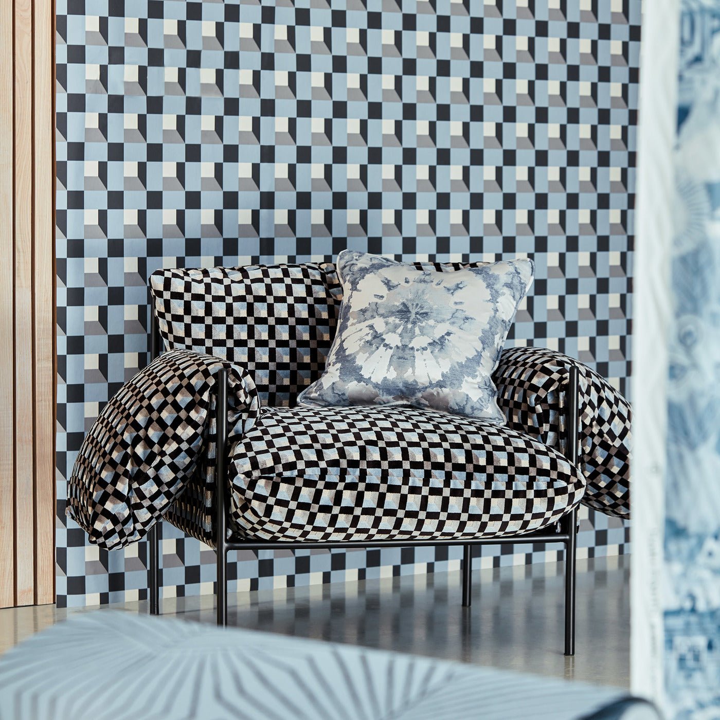 Blocks Wallpaper - Cornflower/Black Earth/Sketched - Harlequin - HQN3112944 - Morris Wallpaper