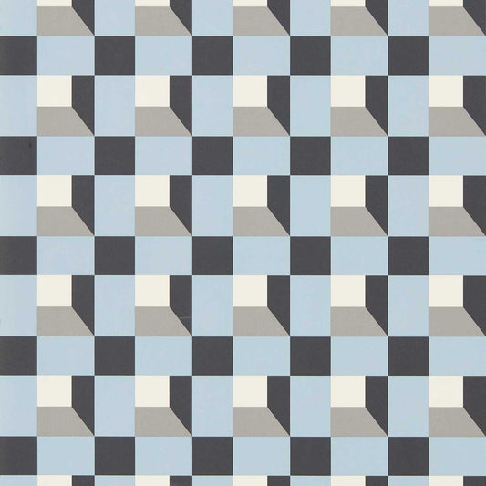 Blocks Wallpaper - Cornflower/Black Earth/Sketched - Harlequin - HQN3112944 - Morris Wallpaper