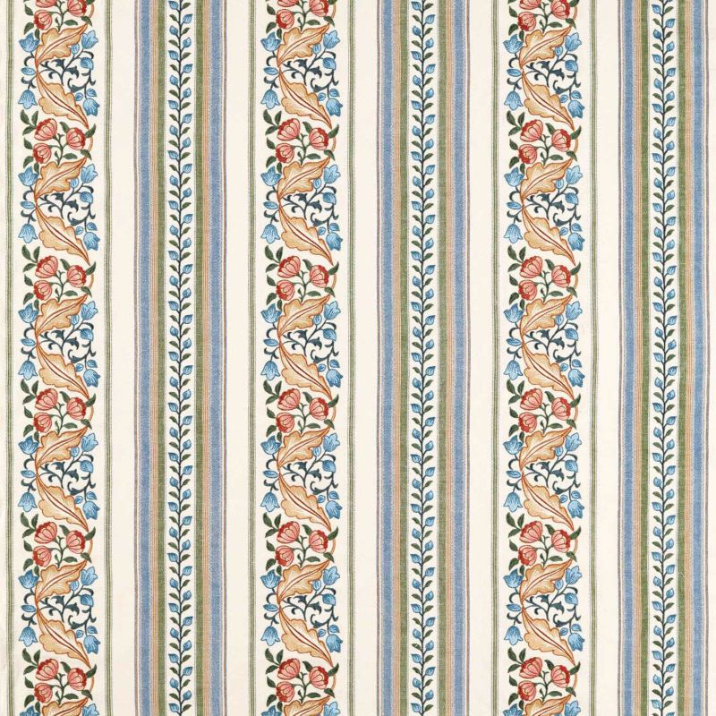 Bluebell & Peony Embroidery Fabric - Rose/Woad - Morris & Co - 237661 - Morris Wallpaper
