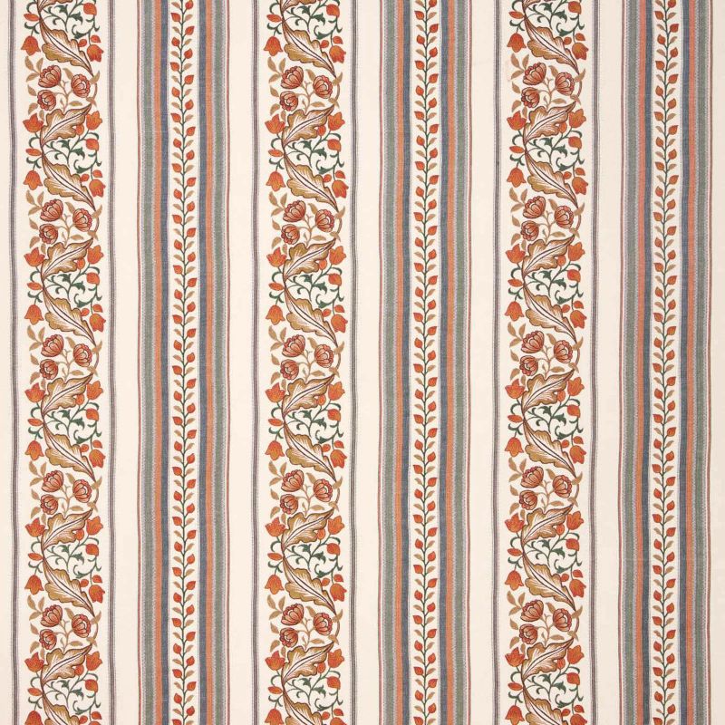 Bluebell & Peony Embroidery Fabric - Russet/Forest - Morris & Co - 237660 - Morris Wallpaper