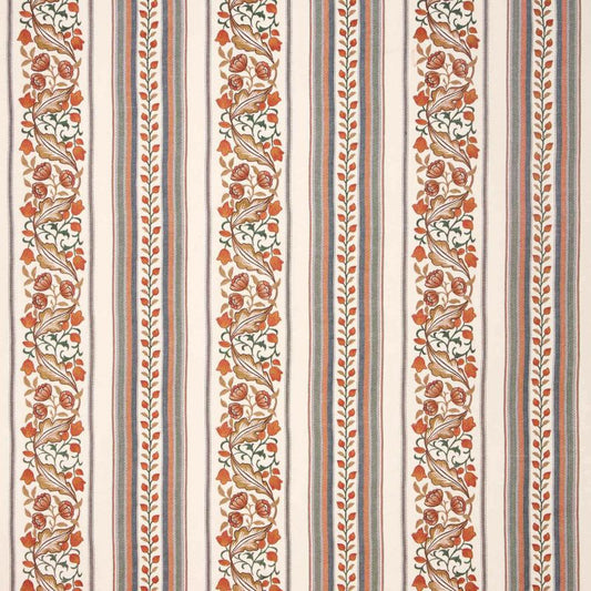 Bluebell & Peony Embroidery Fabric - Russet/Forest - Morris & Co - 237660 - Morris Wallpaper