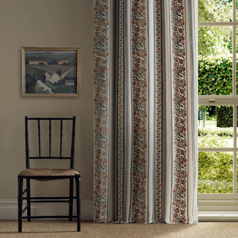 Bluebell & Peony Embroidery Fabric - Russet/Forest - Morris & Co - 237660 - Morris Wallpaper