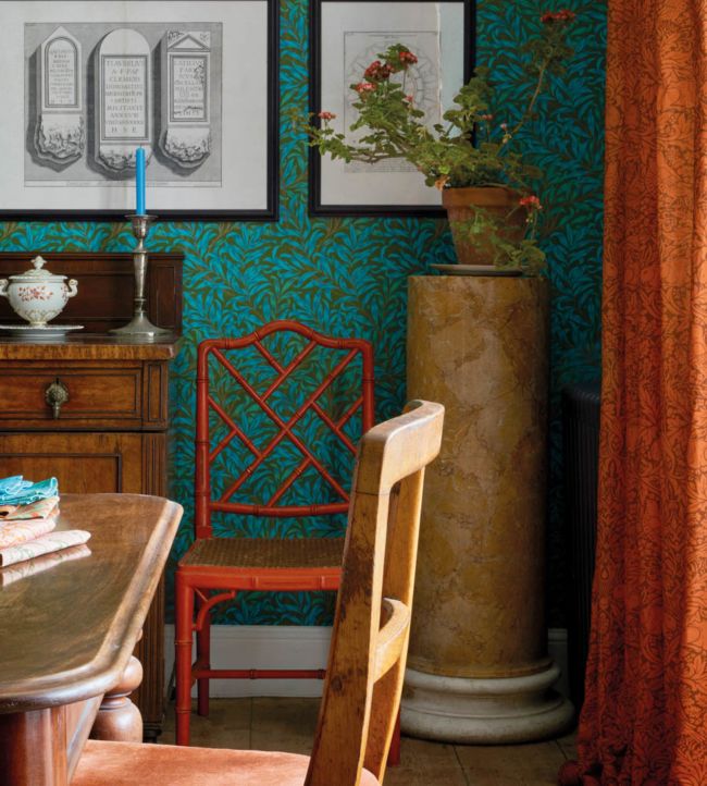 Brer Rabbit Fabric - Olive/Turquoise - Morris & Co - 226848 - Premier Wallcovering