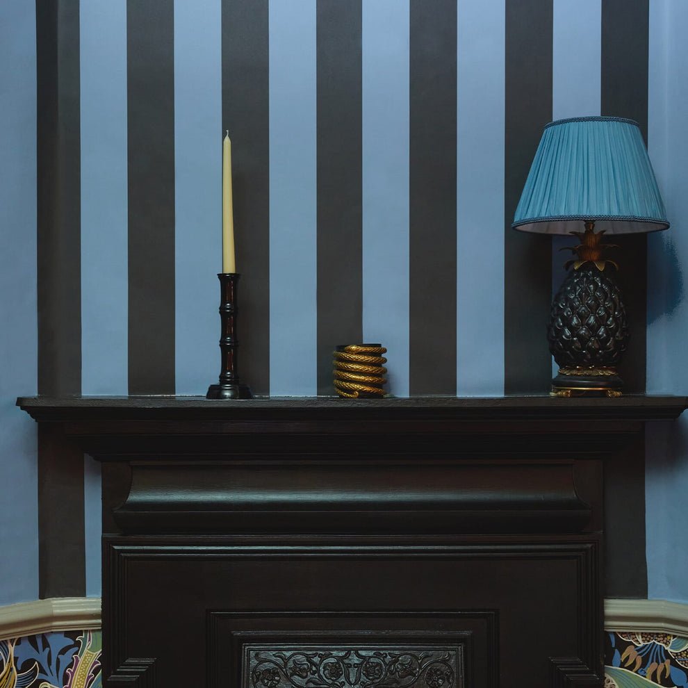 Camelot Stripe Traditional Wallpaper - Sky and Noir - House of Hackney - 1-WA-CAM-TR-SKN-XXX - Morris Wallpaper
