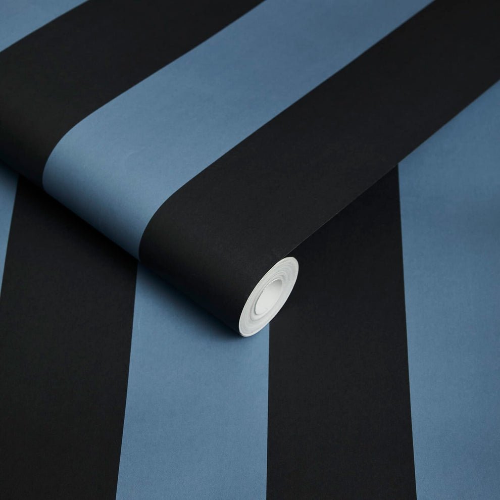 Camelot Stripe Traditional Wallpaper - Sky and Noir - House of Hackney - 1-WA-CAM-TR-SKN-XXX - Morris Wallpaper