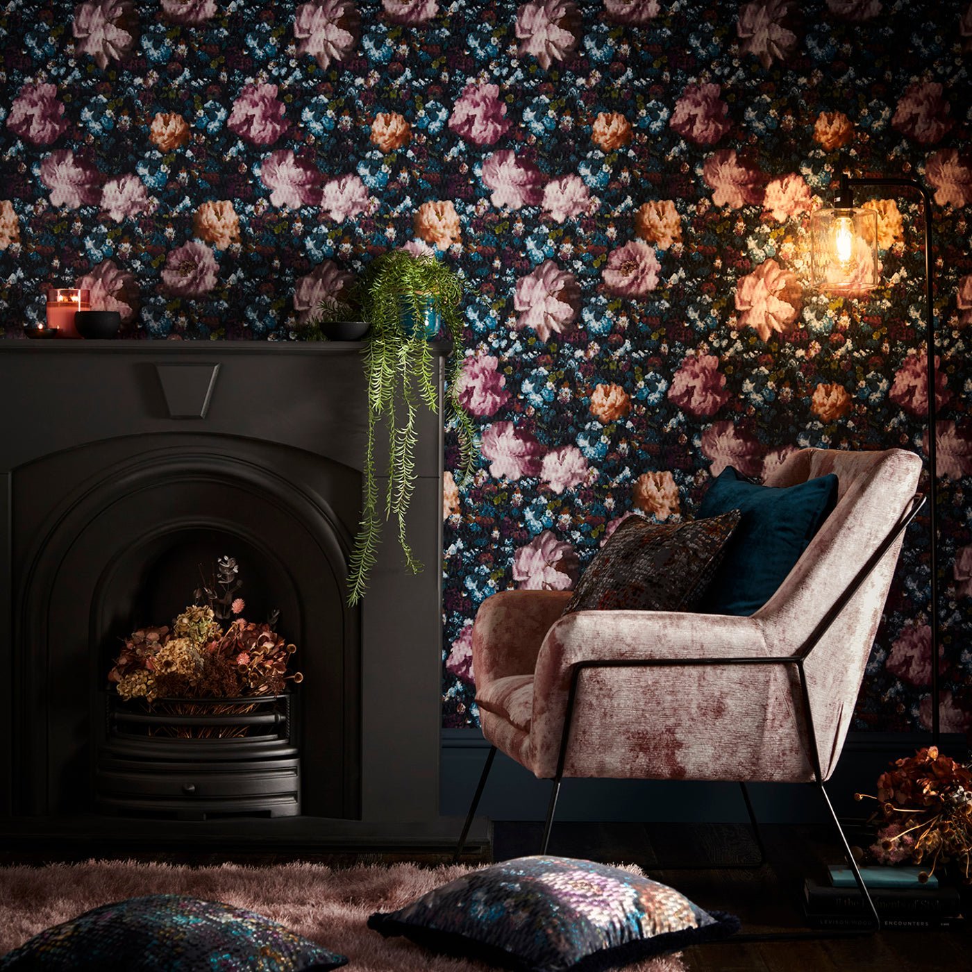 Camile Wallpaper - Midnight - Clarke & Clarke - W0148/01