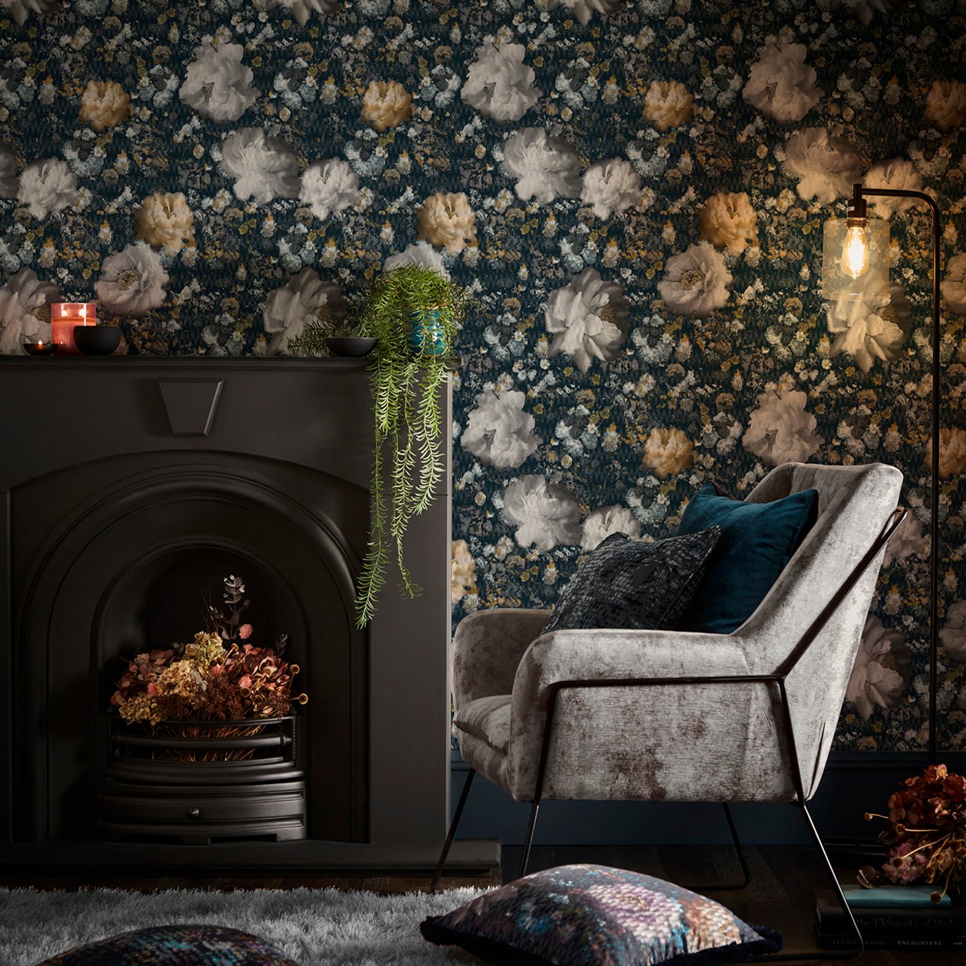 Camile Wallpaper - Midnight/Gold - Clarke & Clarke - W0148/02 - Morris Wallpaper
