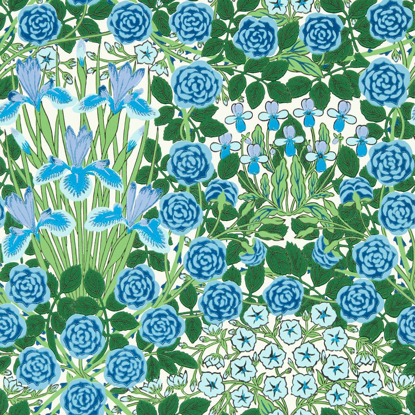 Campanula Wallpaper - Peacock/Opal - 217352 - Morris & Co