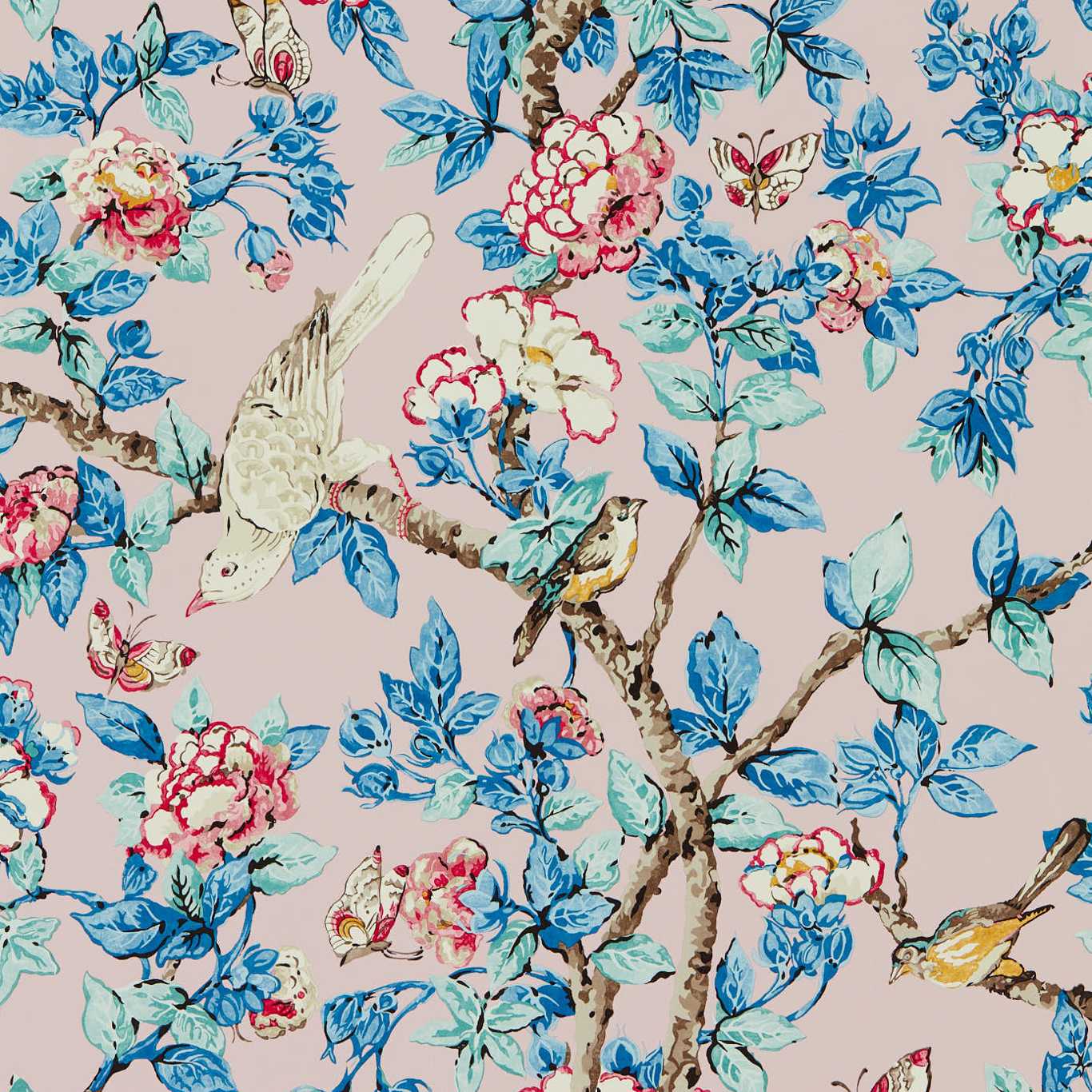Caverley Wallpaper in Rose/French Blue - DOSW217035 – Morris Wallpaper