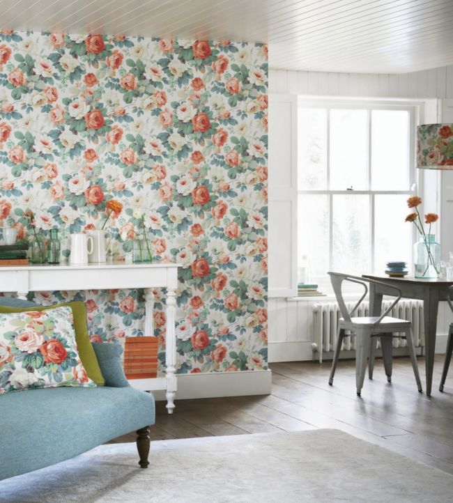 Chelsea Wallpaper - Duck Egg/Rose - DVIN214600 - Sanderson - Morris Wallpaper