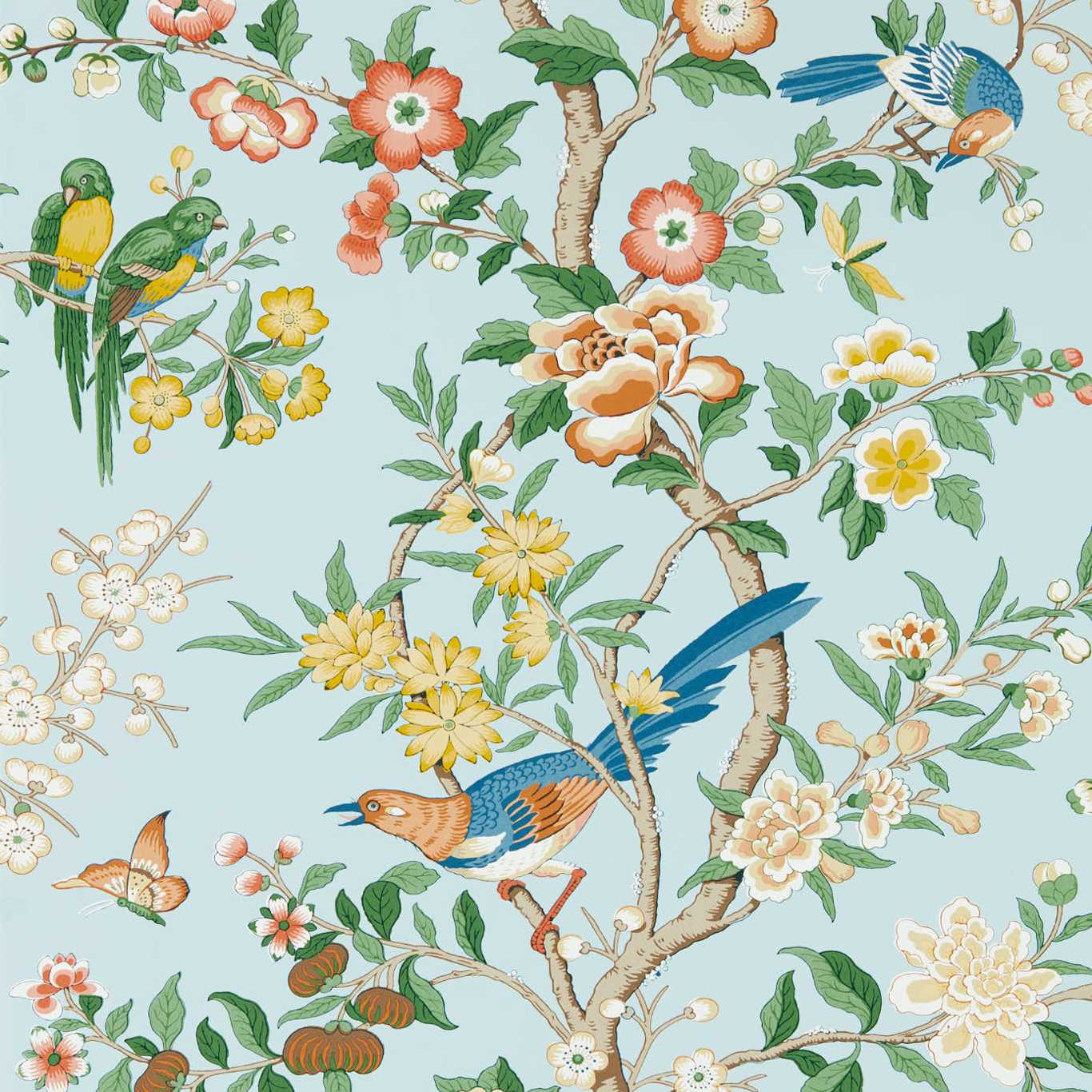 Chinoiserie Hall Wallpaper - Dawn Blue/Persimmon - DWAW217112 - Sanderson - Morris Wallpaper