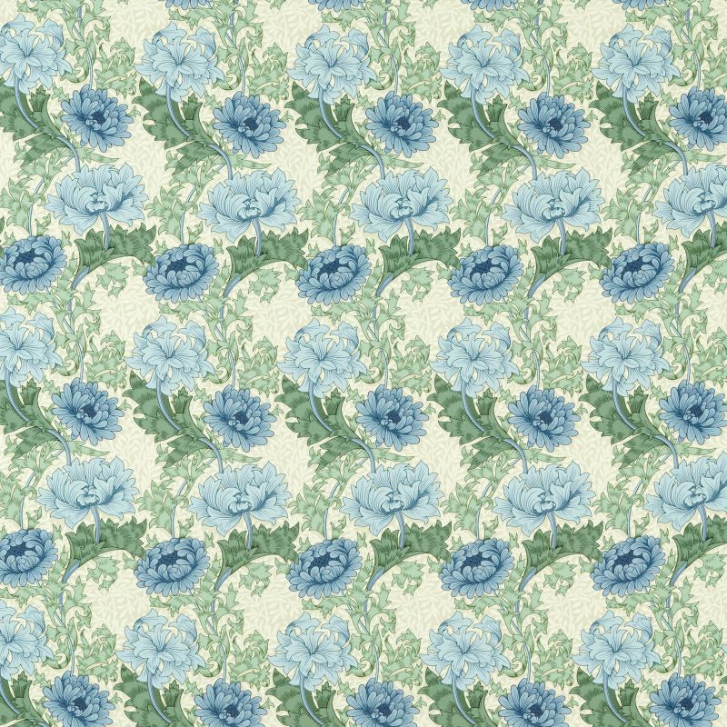 Chrysanthemum Outdoor Fabric - Indigo/Bayleaf - Morris & Co - 227099 - Premier Wallcovering