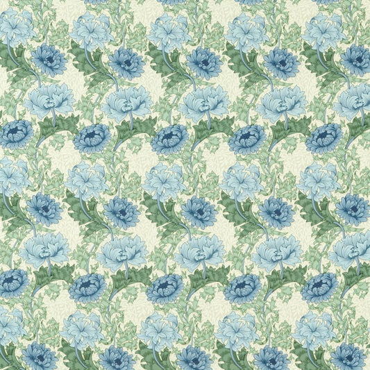 Chrysanthemum Outdoor Fabric - Indigo/Bayleaf - Morris & Co - 227099 - Premier Wallcovering