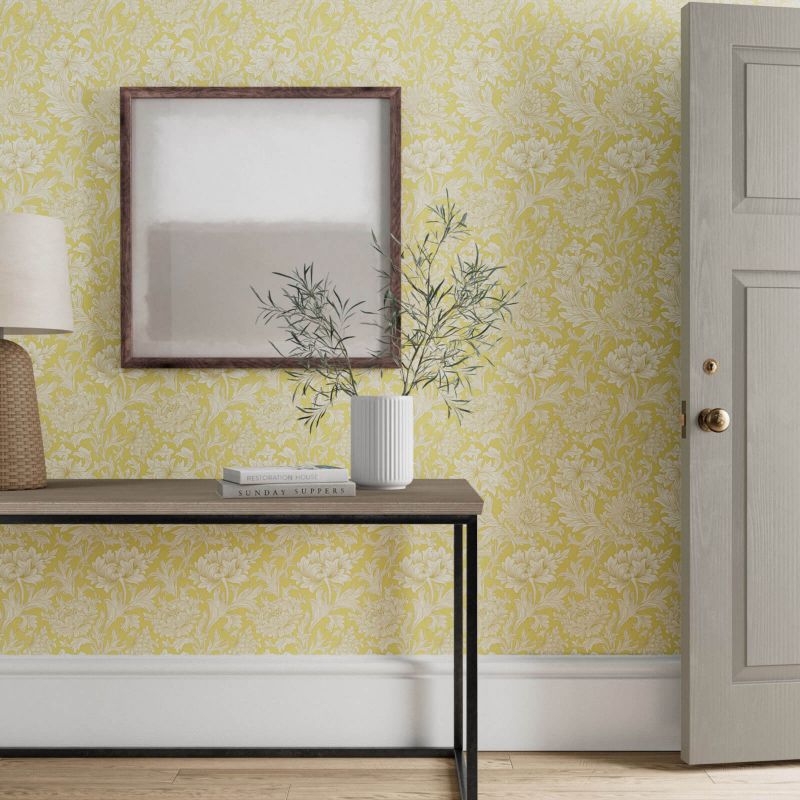 Chrysanthemum Toile Wallpaper - Eggshell/Gold - Morris & Co - 216861 - Morris Wallpaper