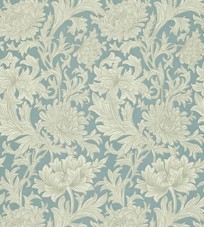 Chrysanthemum Wallpaper - China Blue/Cream - DMCW210415 - Morris & Co - Morris Wallpaper