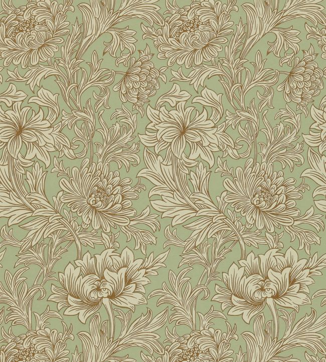 Chrysanthemum Wallpaper - Eggshell/Gold - DMCW210418 - Morris & Co - Morris Wallpaper