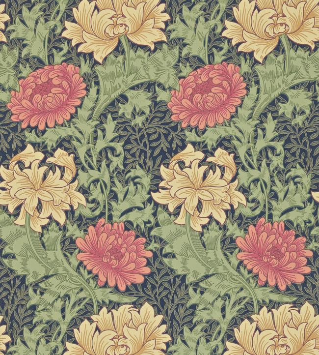 Chrysanthemum Wallpaper - Indigo - DARW212549 - Morris & Co - Morris Wallpaper