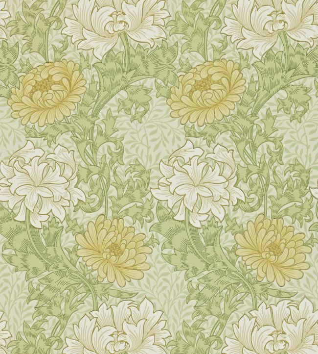 Chrysanthemum Wallpaper - Pale Olive - DARW212545 - Morris & Co - Morris Wallpaper