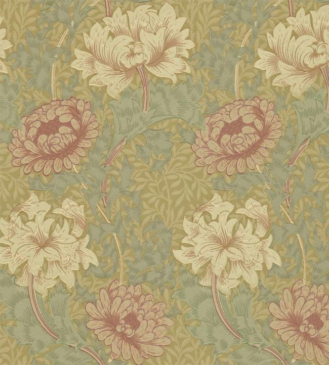 Chrysanthemum Wallpaper - Pink/Yellow/Green - 216860 - Morris & Co