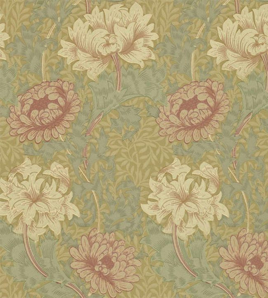 Chrysanthemum Wallpaper - Pink/Yellow/Green - DCMW216860 - Morris & Co - Morris Wallpaper