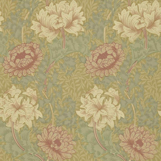 Chrysanthemum Wallpaper - Pink/Yellow/Green - Morris & Co - 216860 - Morris Wallpaper