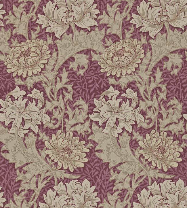 Chrysanthemum Wallpaper - Wine - DARW212548 - Morris & Co - Morris Wallpaper