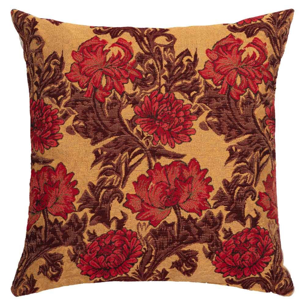 Chrysanthemums Gold Regular Cushion with Feather Filler - Hines - 988 - Morris Wallpaper