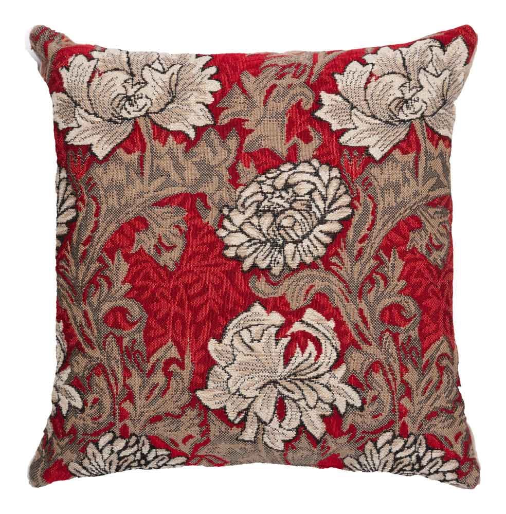 Chrysanthemums Red Cushion with Feather Filler - Hines - 922M - Morris Wallpaper