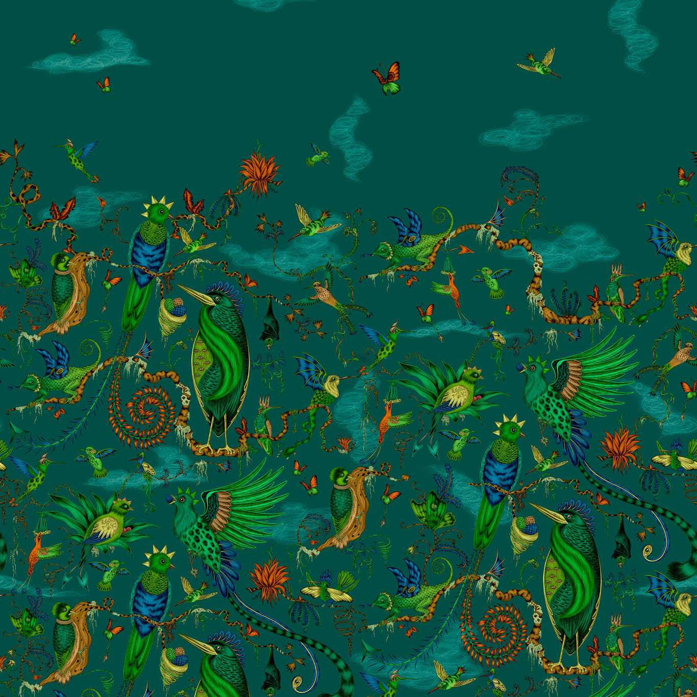 Cloud Forest Wallpaper - Teal - Clarke & Clarke - W0200/02 - Morris Wallpaper