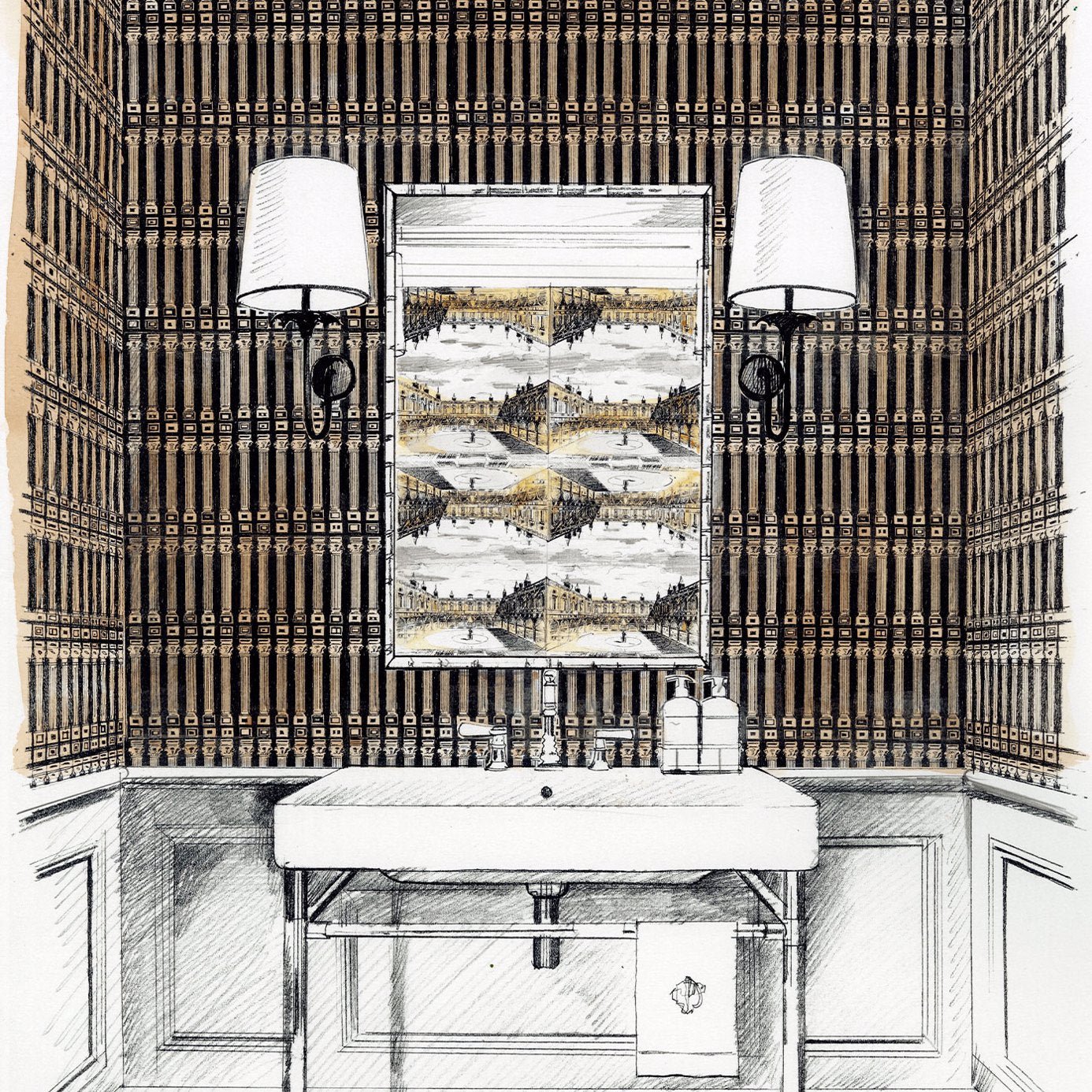 Columns Wallpaper - Vine Black/Antique Gold - Zoffany - ZPLW312969 - Morris Wallpaper
