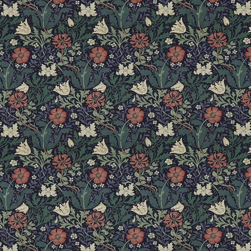 Compton Fabric - Indigo/Green - Morris & Co - DJA196202 - Premier Wallcovering