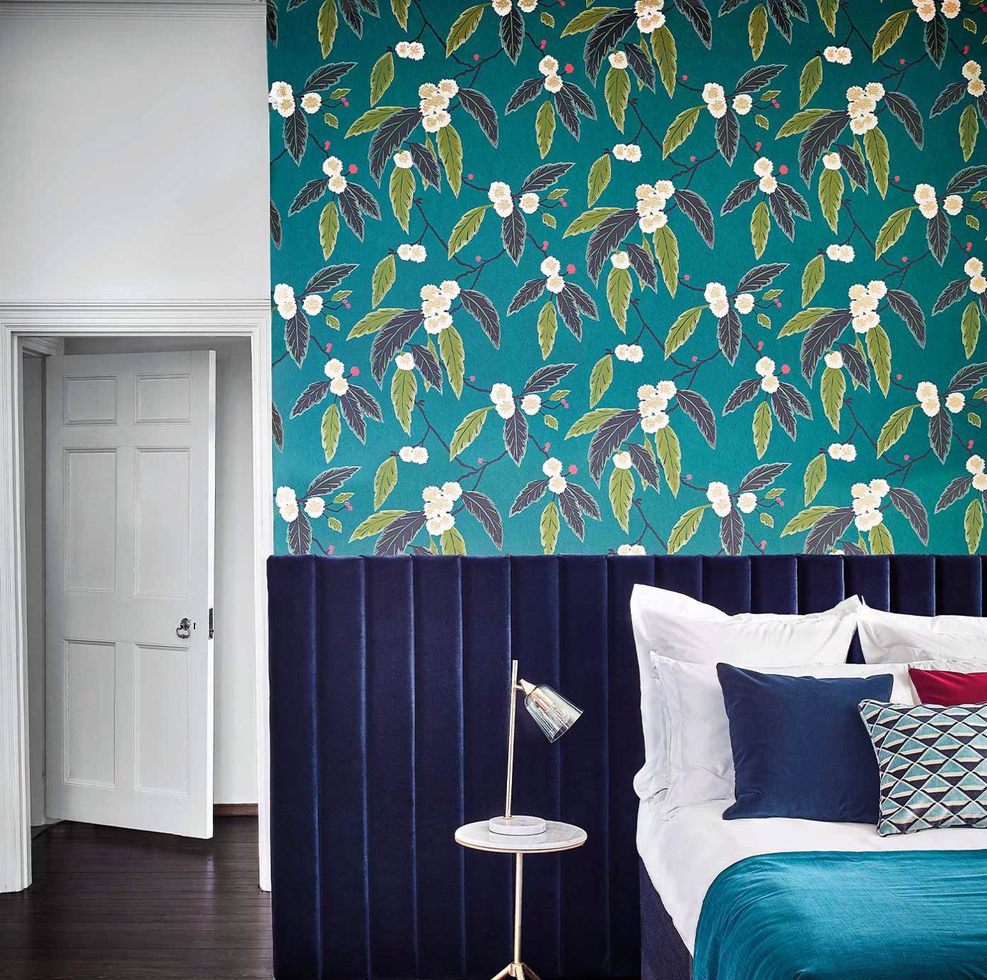 Coppice Wallpaper - Navy/Lagoon/Gold - Harlequin - HSAW112133 - Morris Wallpaper