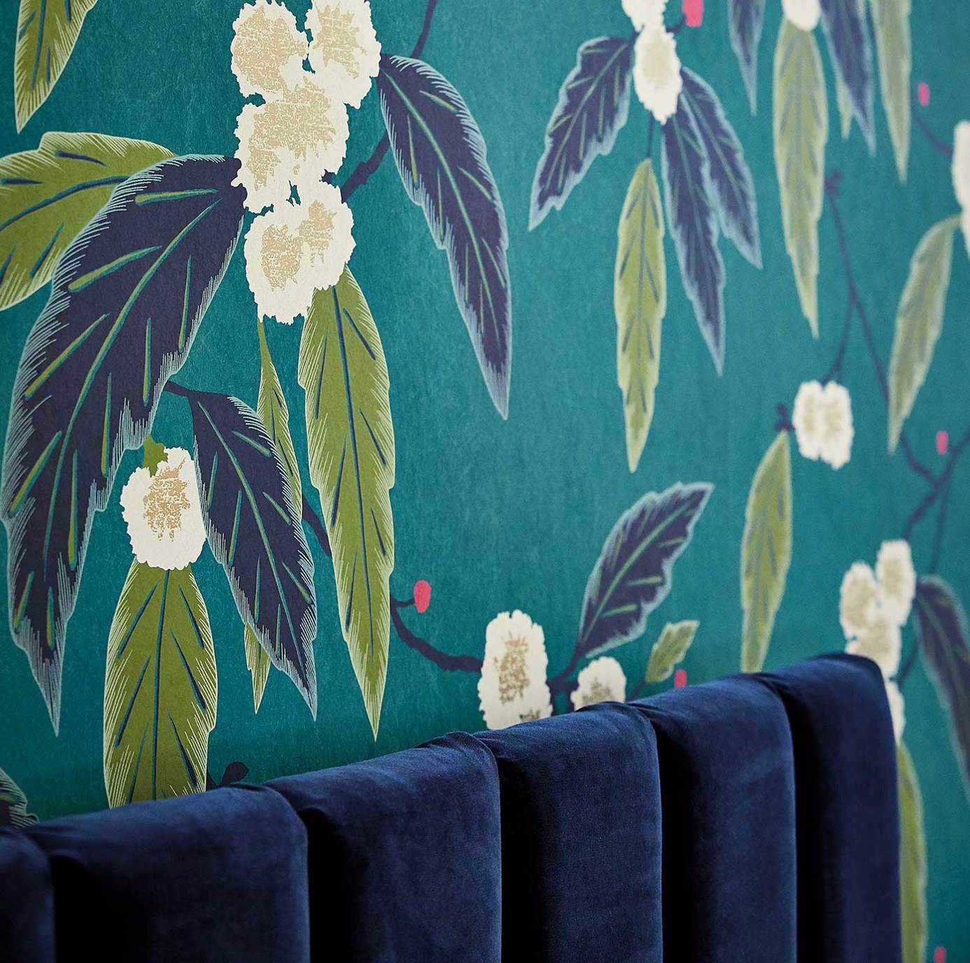 Coppice Wallpaper - Navy/Lagoon/Gold - Harlequin - HSAW112133 - Morris Wallpaper